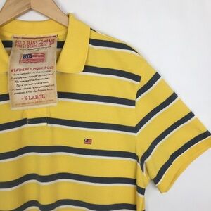 Polo Ralph Lauren Weathered Pique  Polo Shirt Yellow Blue Striped Men’s Size XL